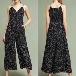Maeve by Anthropology Black & White Polka Dot Wide-Leg Jumpsuit